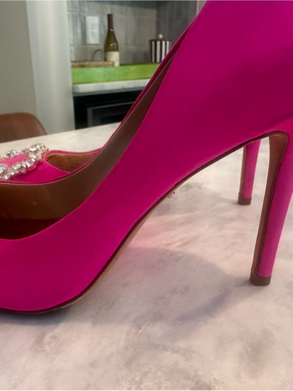 Badgley Mischka Hot Pink Crystal-Embellished Pointed Toe Pumps - Picture 7 of 12